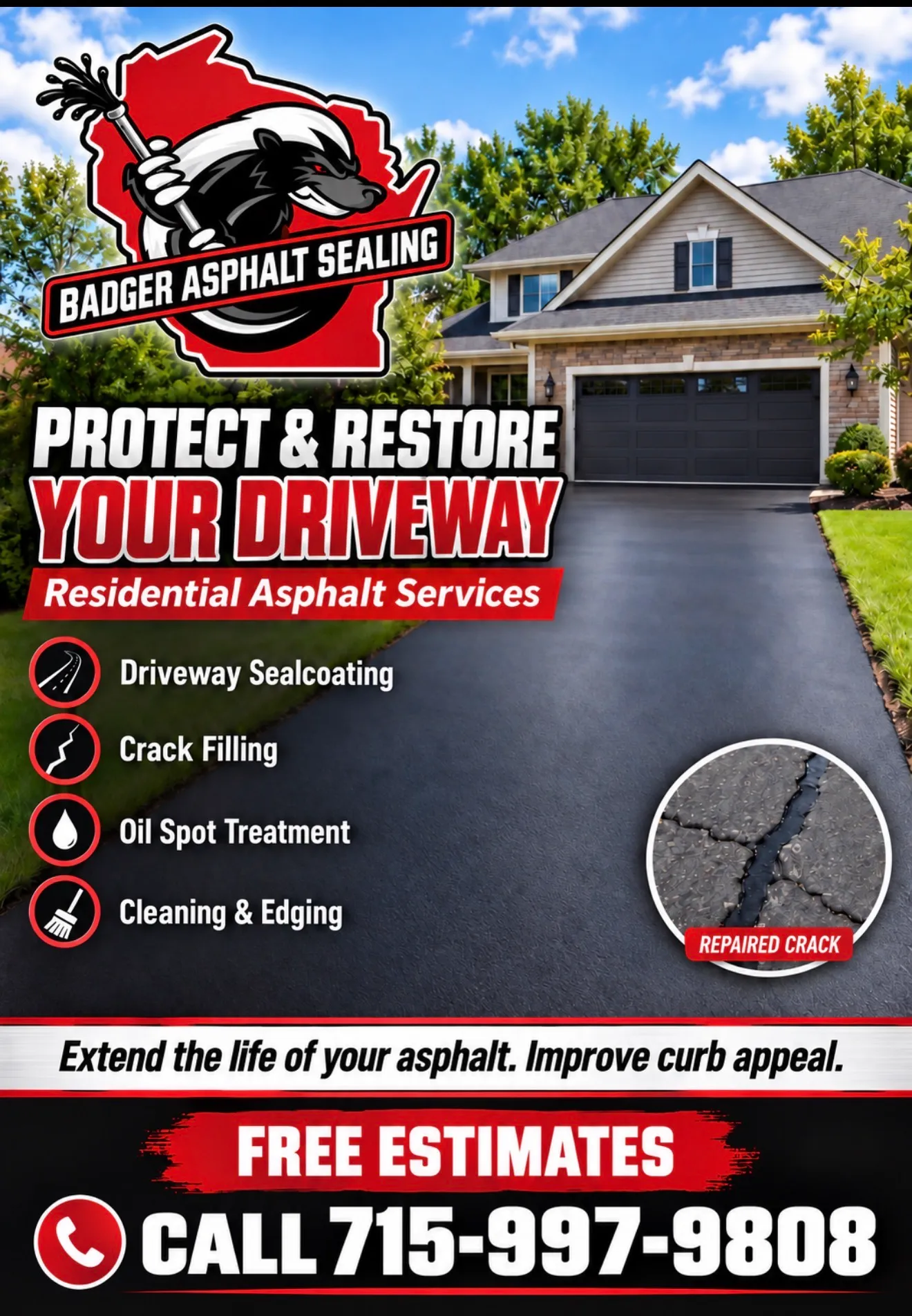 Badger Asphalt Sealing residential driveway services in Central Wisconsin