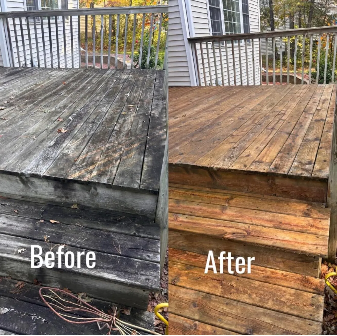 Deck restoration before and after by Badger Mobile Wash in Wisconsin