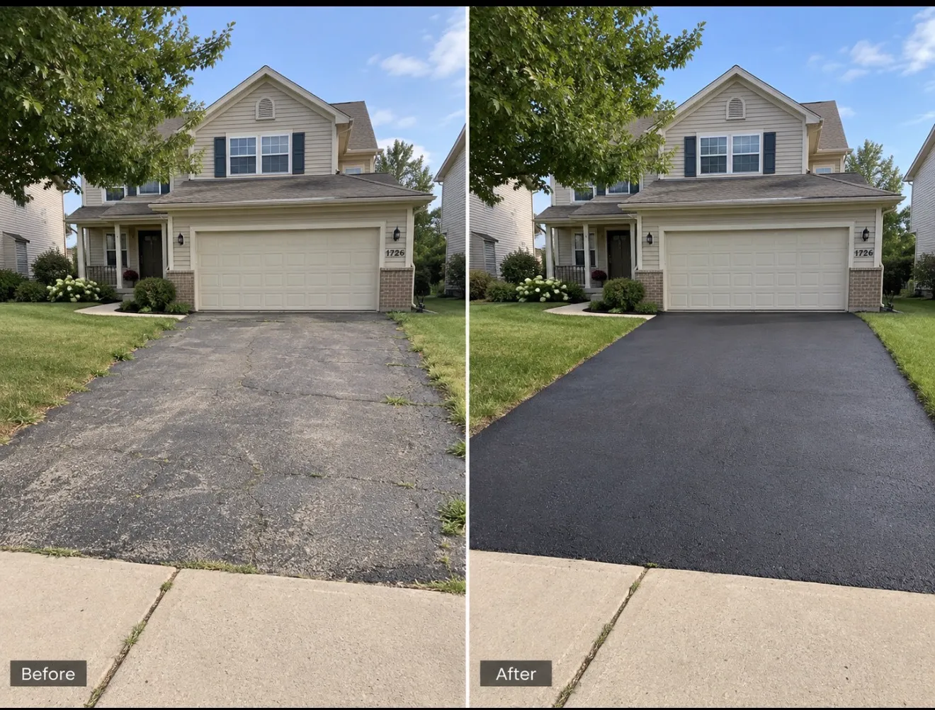 Residential driveway sealing before and after in Central Wisconsin