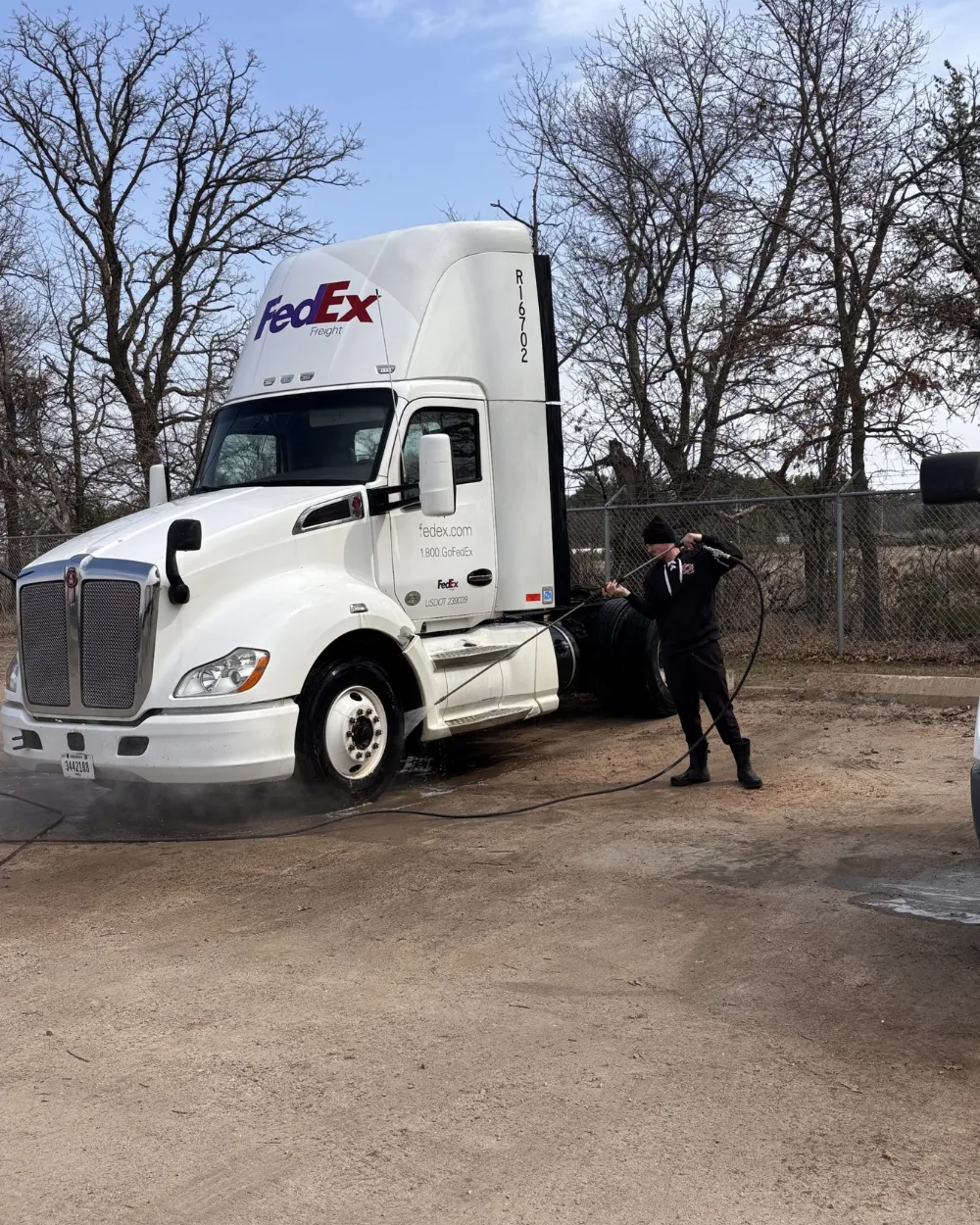 Semi truck washing at Badger State Truck Wash in Plover WI