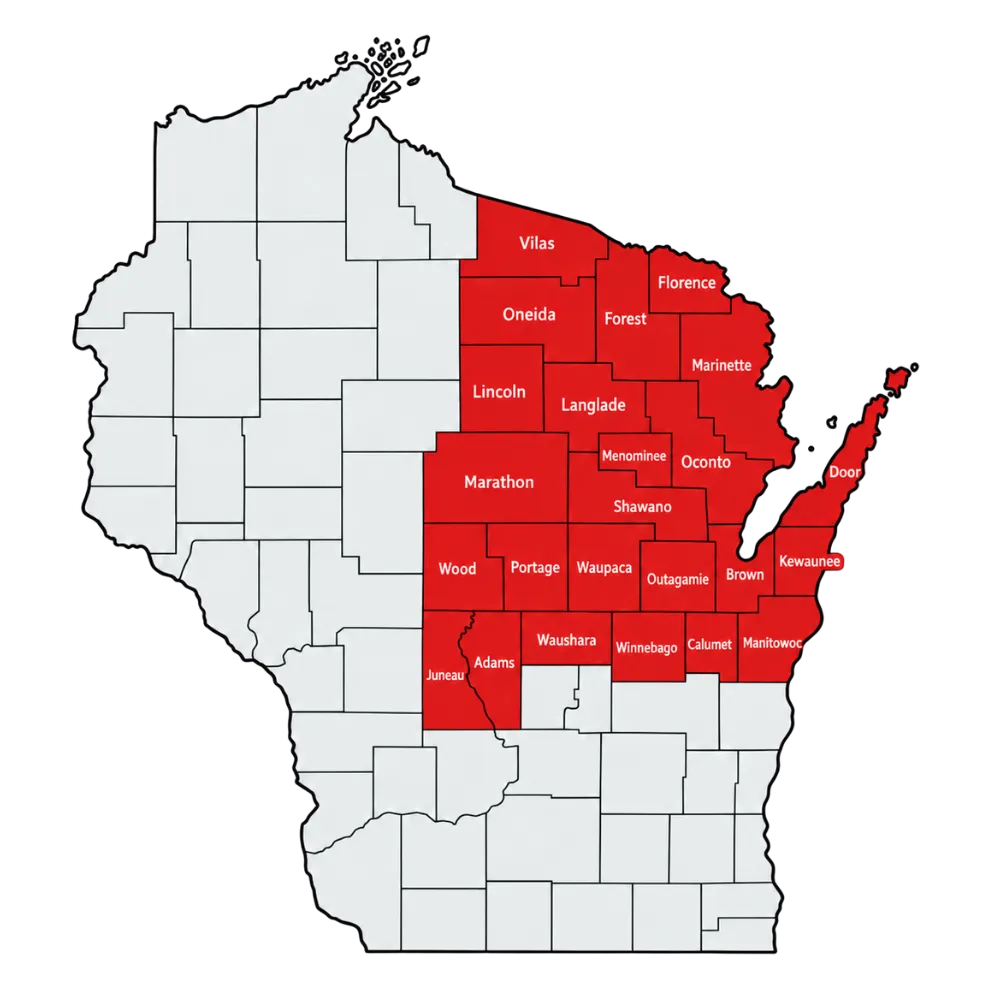Badger Mobile Wash residential coverage map for Central Wisconsin